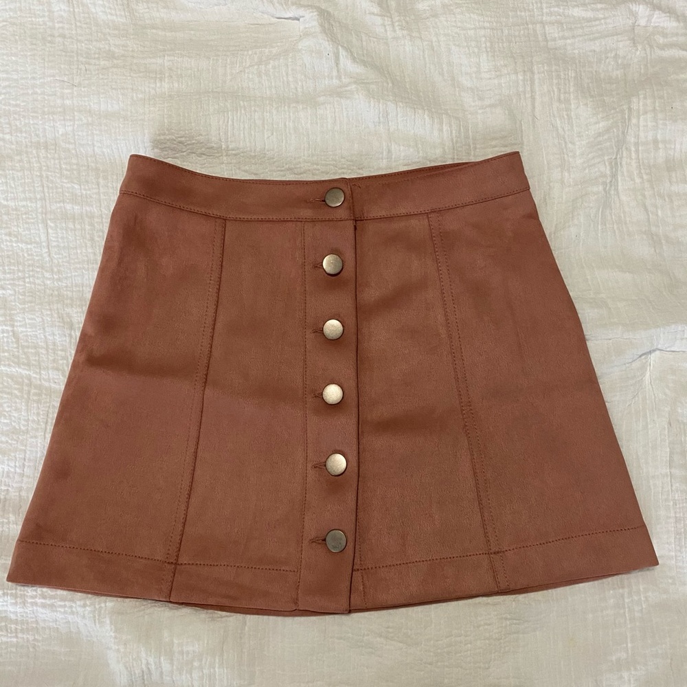 Suede Blush Button Front Skirt